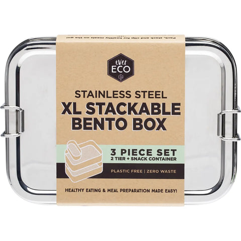 Ever Eco Stainless Steel XI Stackable Bento 2 Tier + Mini Snack Container 1900ml