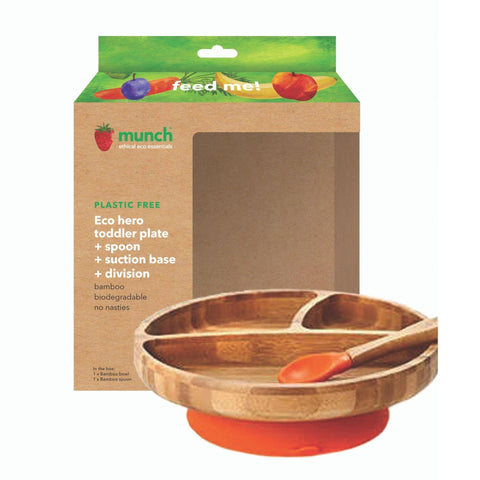 Munch Eco Hero Bamboo Suction Plate - Various Colours