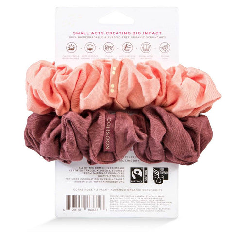 KOOSHOO Plastic-Free Hair Scrunchies Coral Rose (Organic) 2 pack