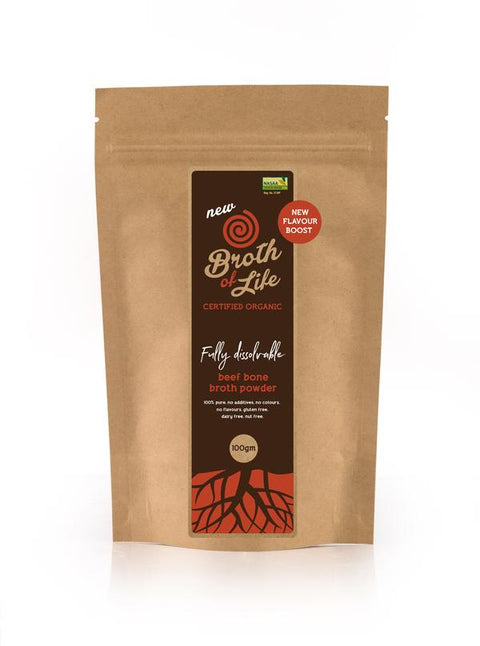 Broth of Life Certified Organic Dissolving Beef Bone Broth Powder 100g satchel