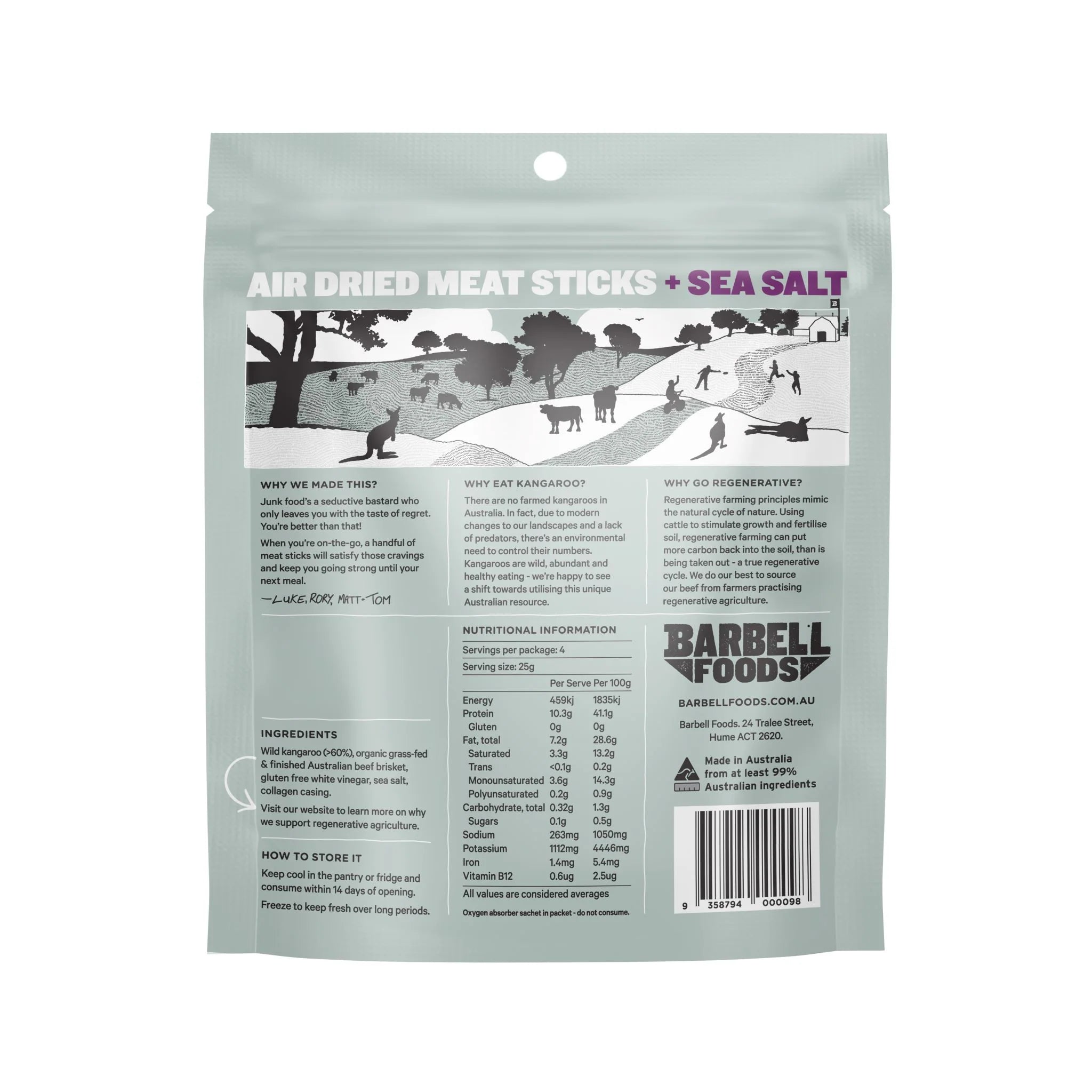 Barbell Foods | Sea Salt Meat Sticks | 100g