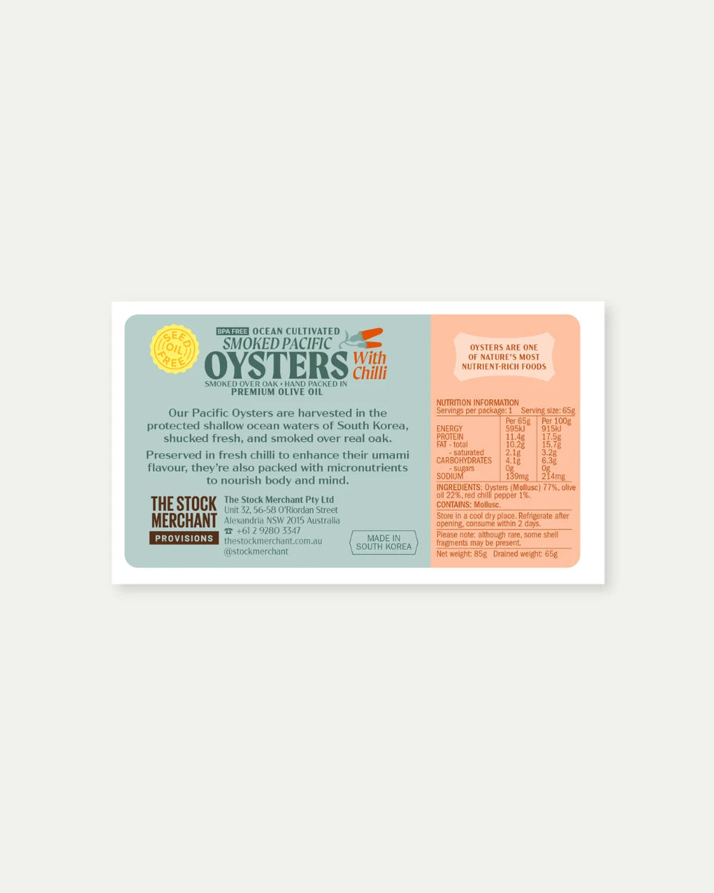The Stock Merchant | Ocean Cultivated Smoked Pacific Oysters with Chilli