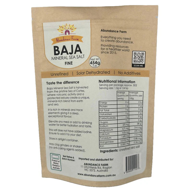 Abundance Farm | Baja Mineral Sea Salt | Fine | 454g