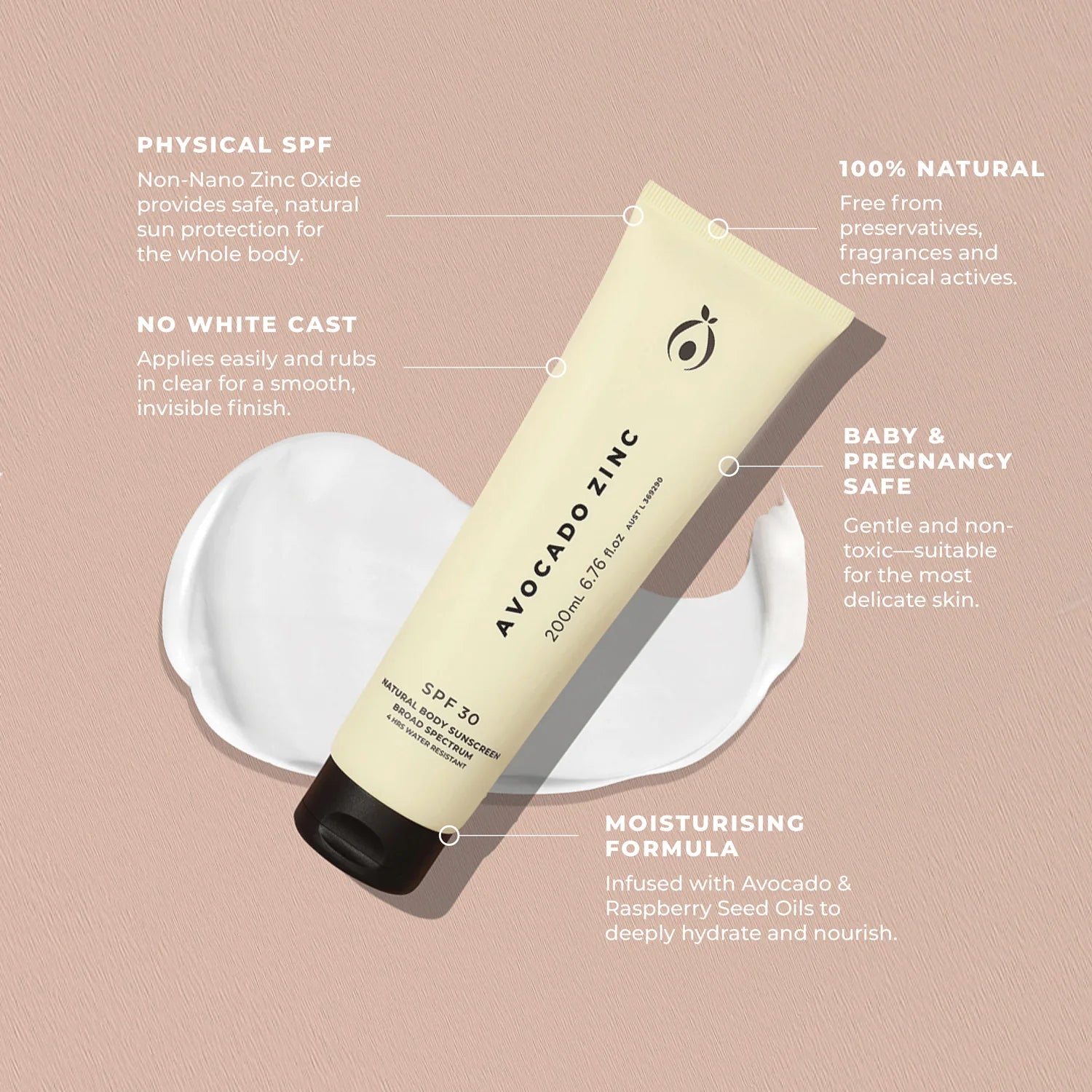 Avocado Zinc | SPF30 Natural Body Sunscreen 200ml