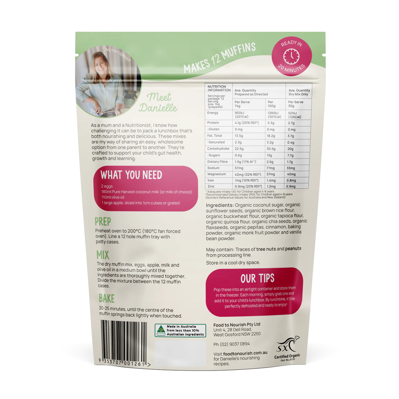 Food to Nourish | Lunchbox Baking Mix Apple Cinnamon Muffin 360g