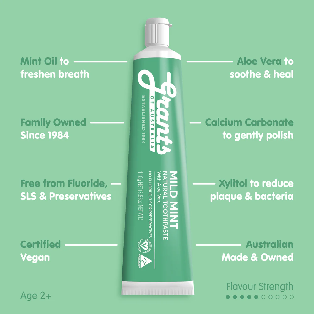 Grants | Mild Mint Toothpaste with Aloe Vera 110g