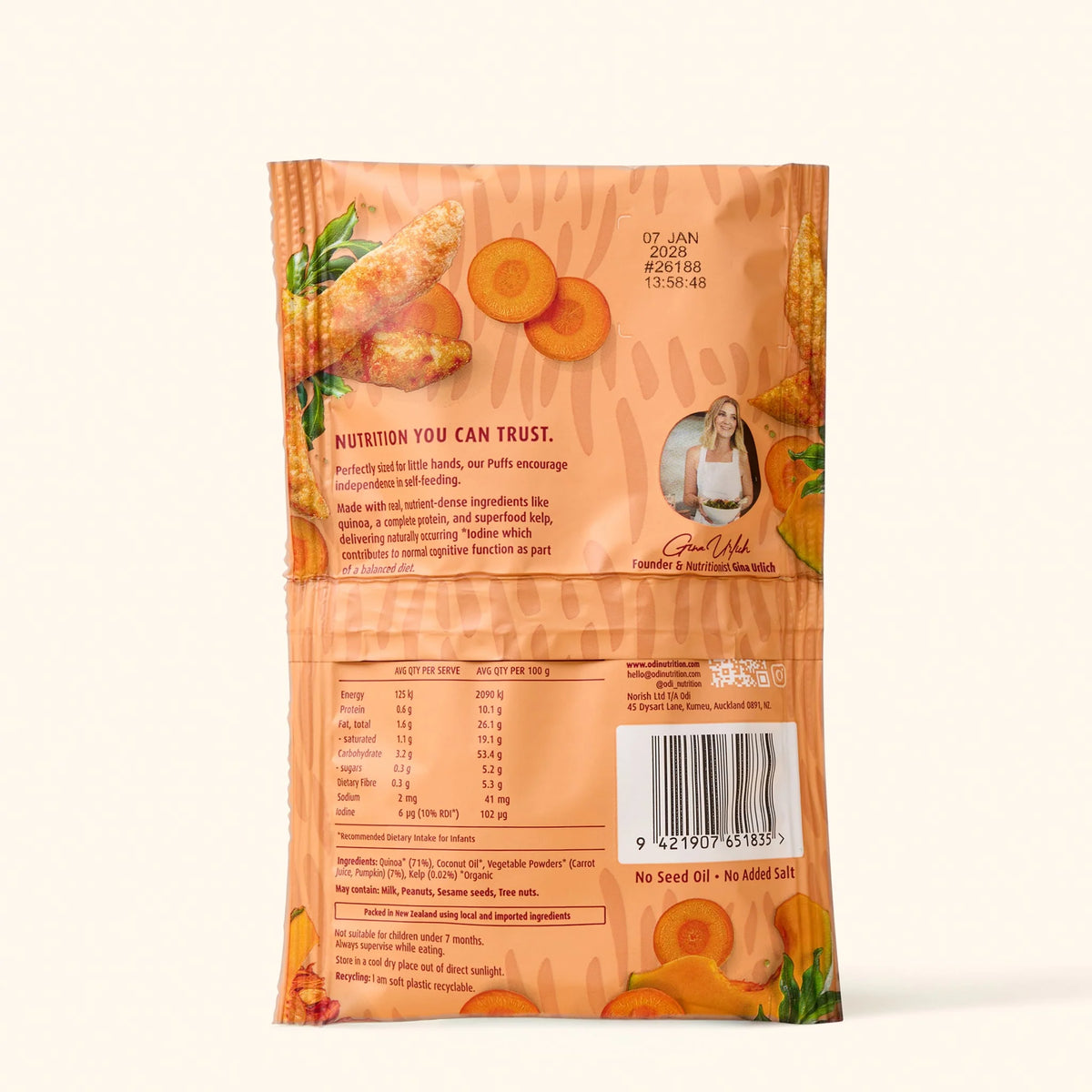 Odi | Organic Quinoa Puffs | Carrot, Pumpkin & Kelp
