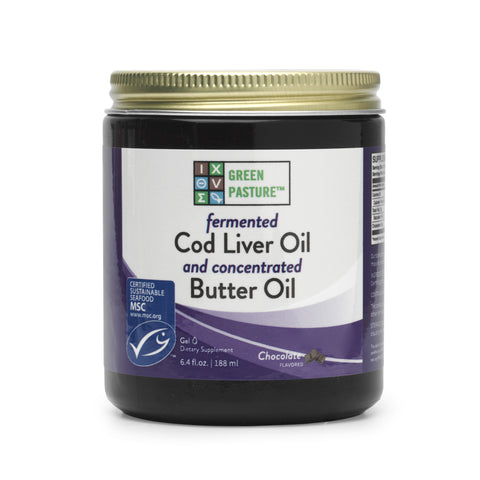 Green Pasture Fermented Cod Liver Oil/Butter Oil Blend CHOCOLATE 188mls
