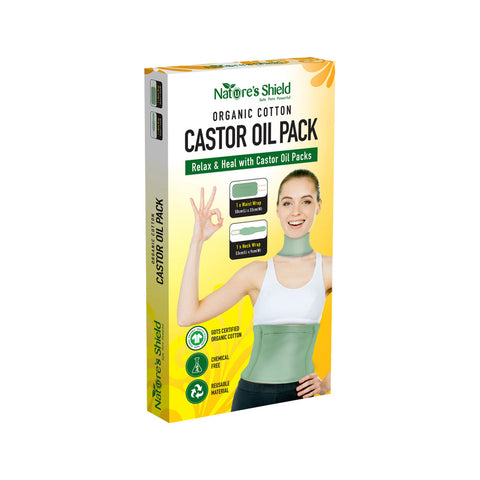 NATURE’S SHIELD Organic Cotton Castor Oil Pack Waist Wrap (50cm x 22cm) + Neck Wrap (53cm x 9cm)