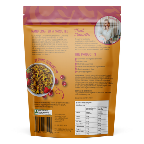 Food To Nourish Sprouted Clusters Orange & Cranberry 400g