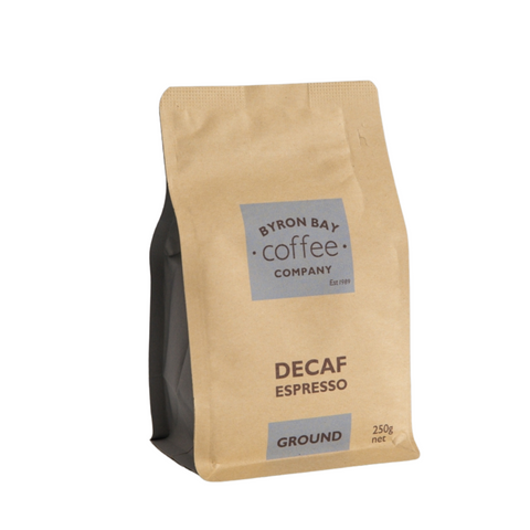 Byron Bay Coffee Company Certified Organic - MYCOTOXIN FREE - Decaf Espresso GROUND 500g