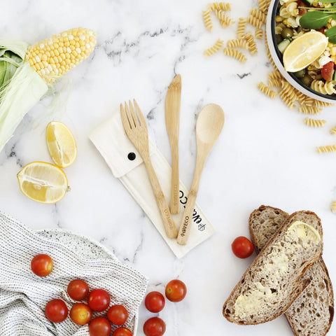 Ever Eco Bamboo Cutlery Set With Organic Cotton Pouch