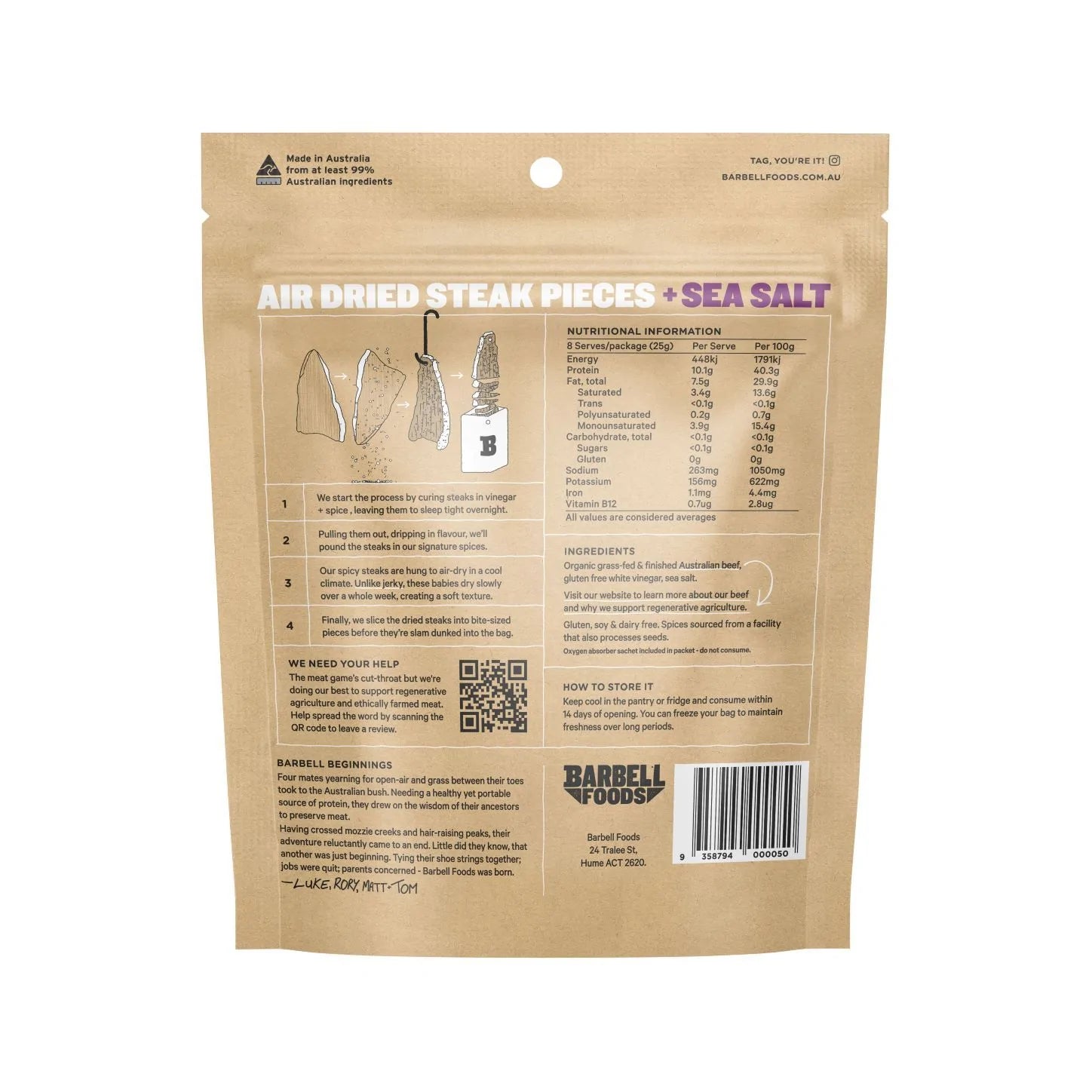 Barbell Foods - Sea Salt Air Dried Steak 200g