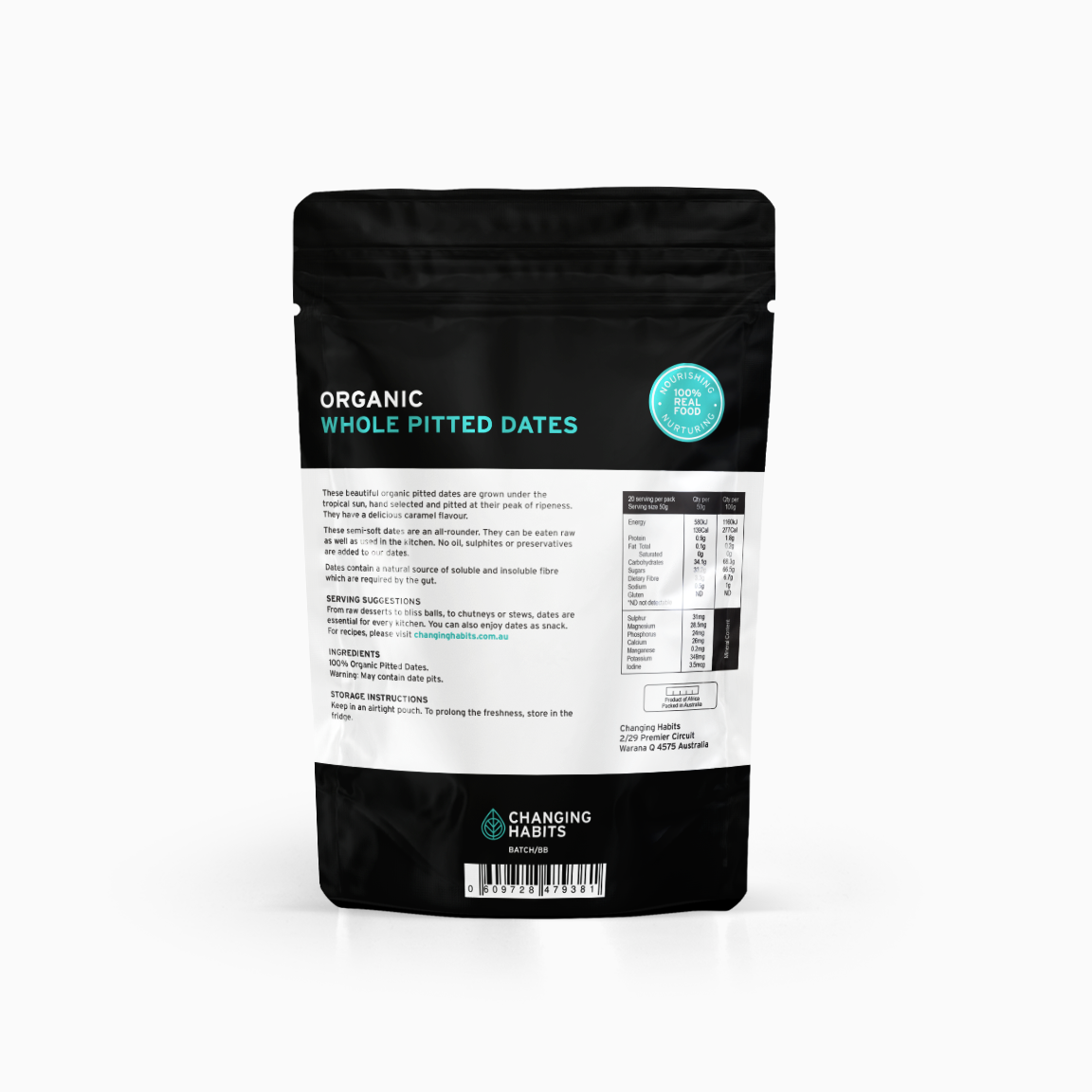 Changing Habits Organic Whole Pitted Dates 1kg