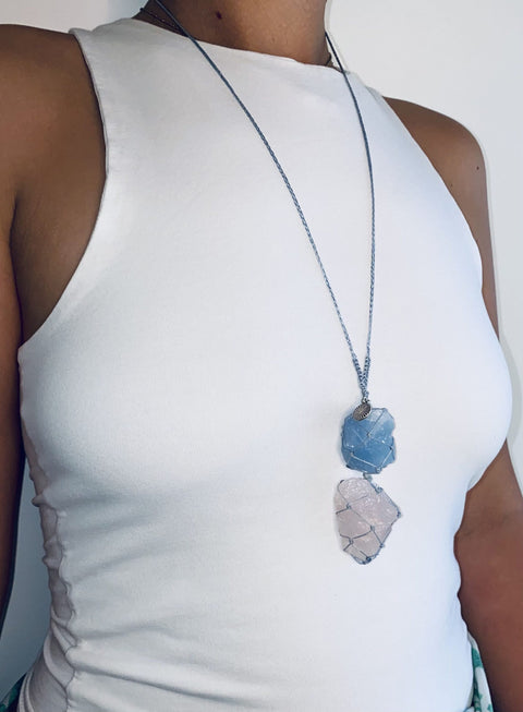 Meraki Muse Crystal Necklace – Blue Calcite and Rose Quartz Necklace