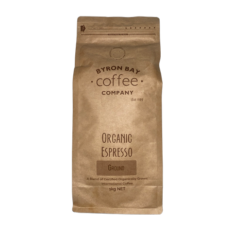 Byron Bay Coffee Company Certified Organic - MYCOTOXIN FREE - Espresso Coffee Grinds 1kg