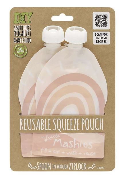 LITTLE MASHIES Reusable Squeeze Pouch Rainbow (2 x 130ml)