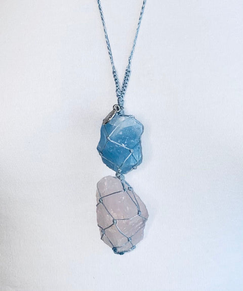 Meraki Muse Crystal Necklace – Blue Calcite and Rose Quartz Necklace