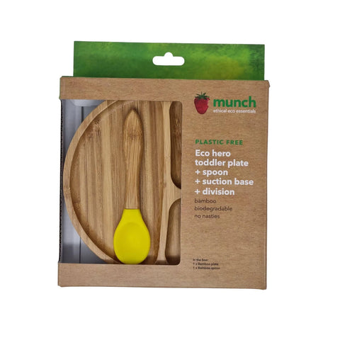 Munch Eco Hero Bamboo Suction Plate - Various Colours