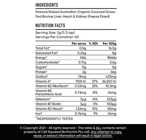 Cell Squared Organic Beef Organ Powder