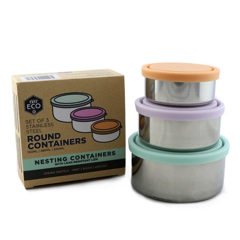 Ever Eco 3 Stainless Leak Resistant Steel Round Containers - Spring Pastels