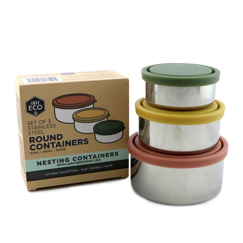 Steel Container Rounded Ever Eco 3 Stainless Steel Round Leak Resistant Containers - Autumn Co ...