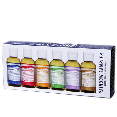 Dr Bronner's Pure-Castile Liquid Soap (Hemp 18-in-1) Rainbow Sampler 59ml x 6 Pack